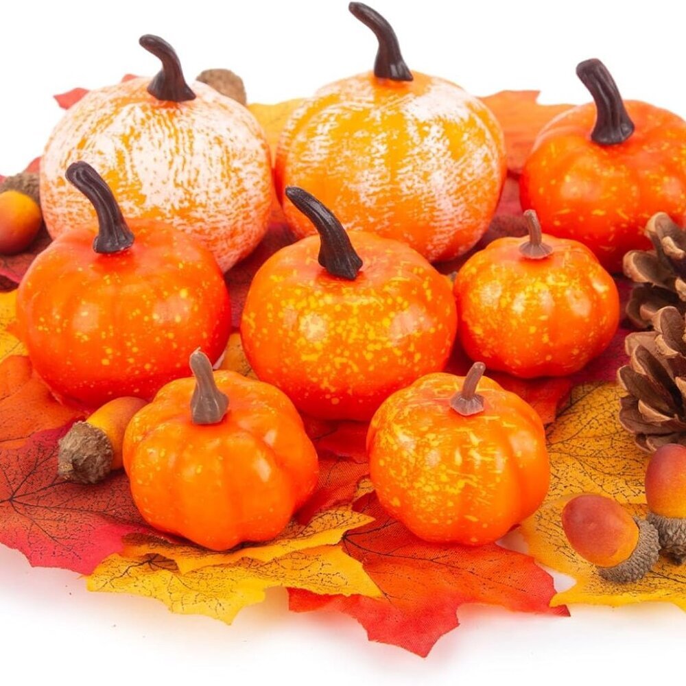 50 PCS Artificial Pumpkins Set Fall Decorations, Fake Pumpkins, Pinecones Acorns